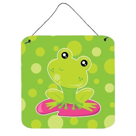 Carolines Treasures Frog on Lily Pad Green Polkadots Wall or Door Hanging Prints BB7098DS66